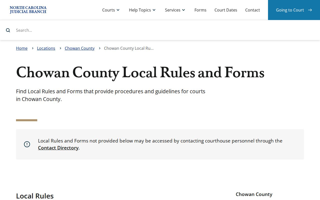Chowan County court calendar local rules and scheduling forms