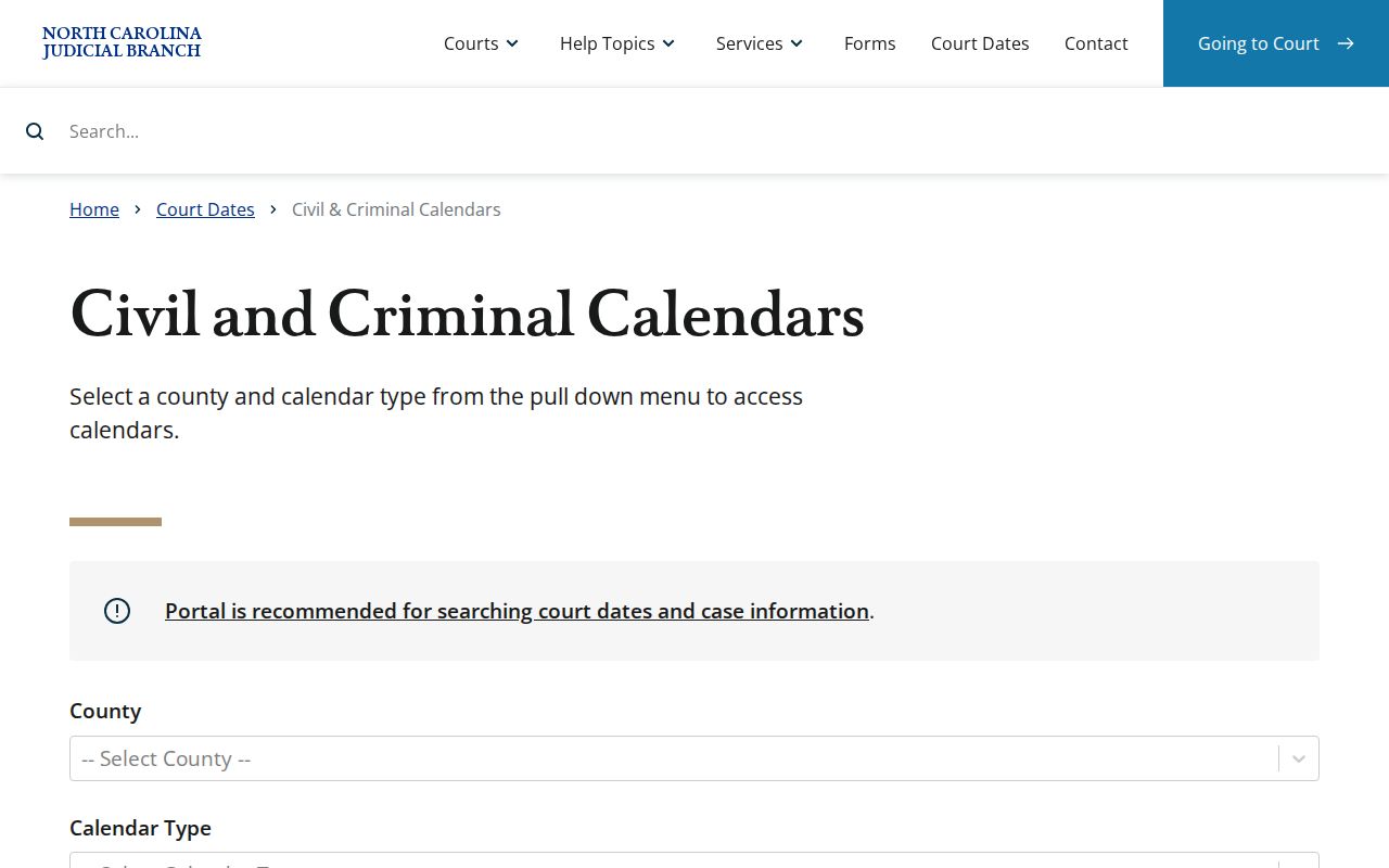 Chowan County court calendar Calendar by County service