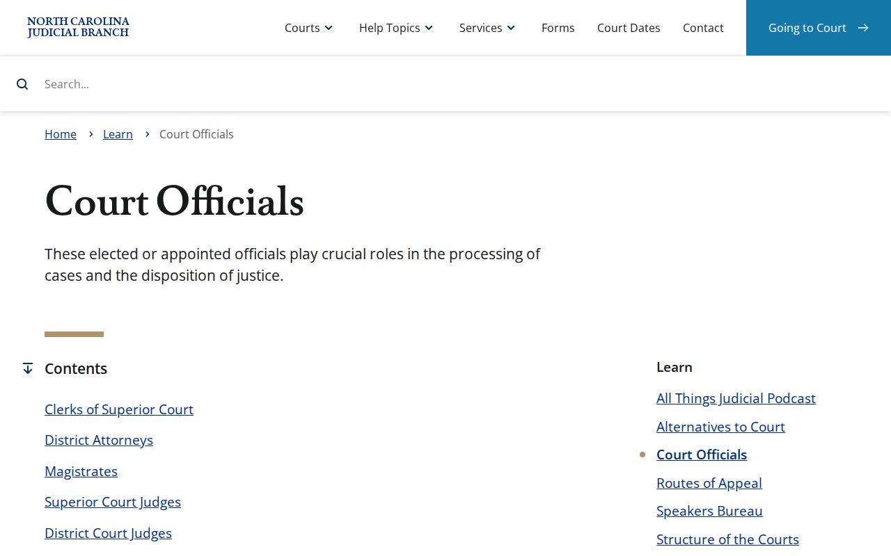 Edenton court docket clerk and North Carolina court officials guidance