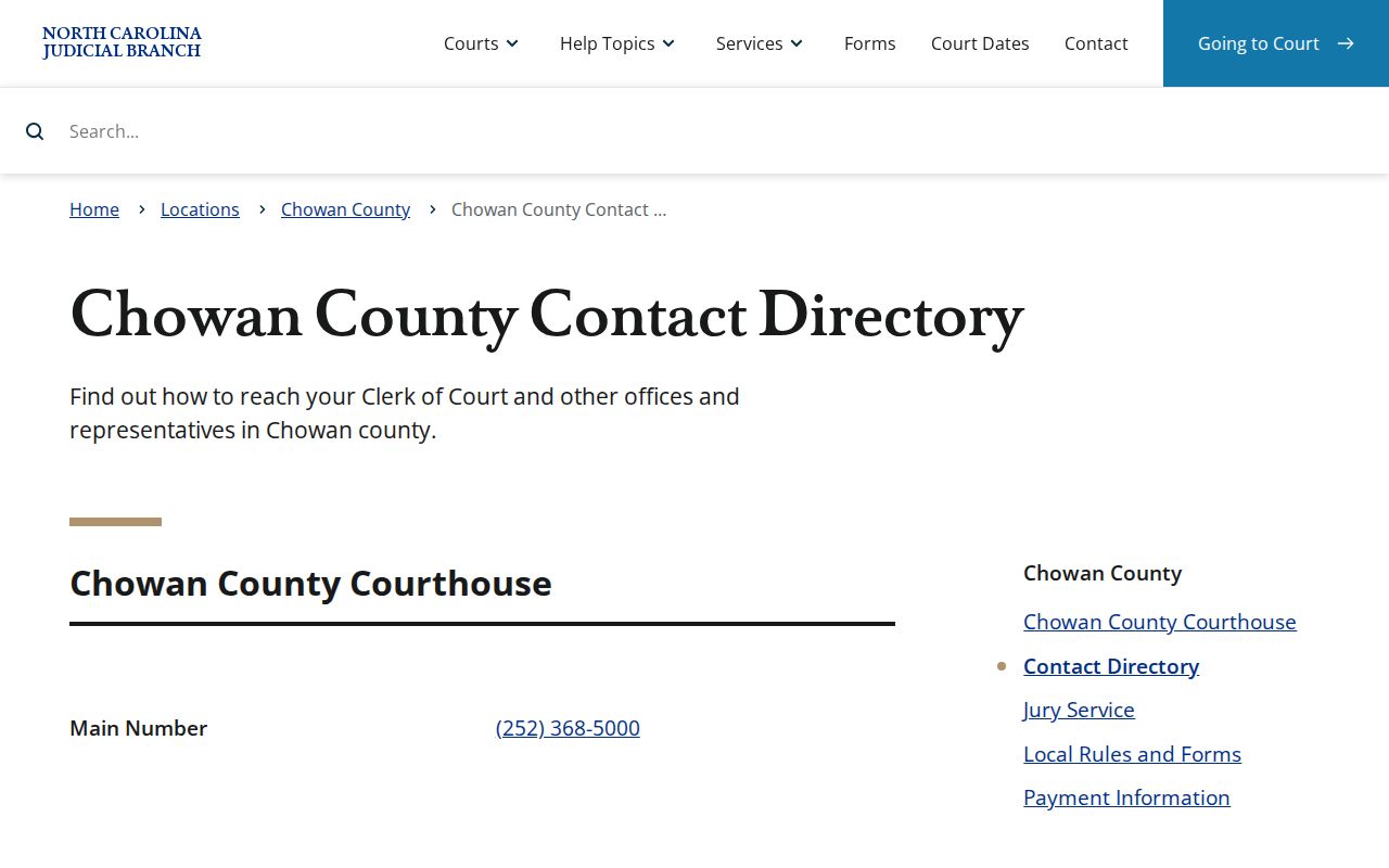 Chowan County court docket clerk and division directory
