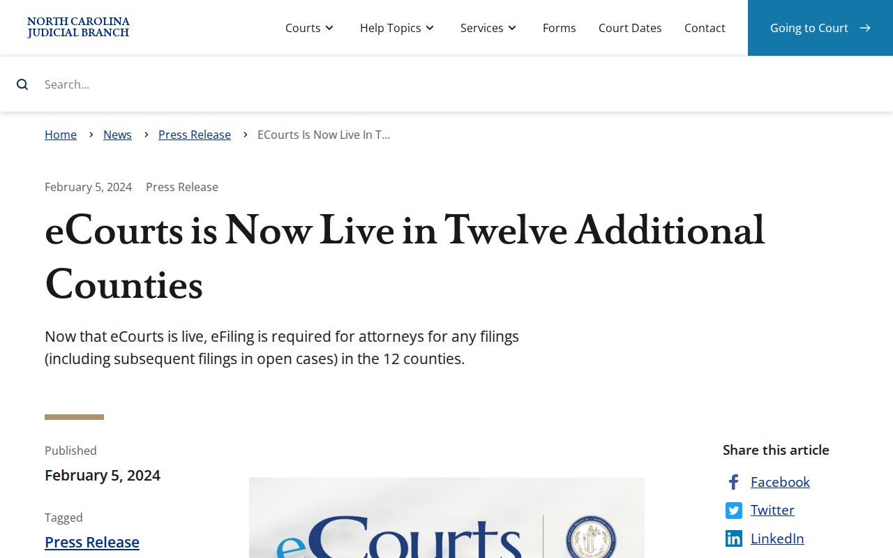 Chowan County court docket eCourts launch announcement