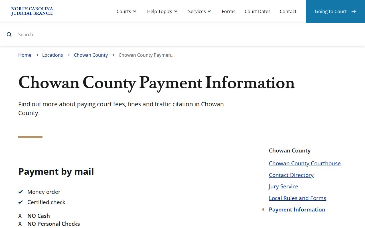Chowan traffic court records payment routes through the clerk and magistrate