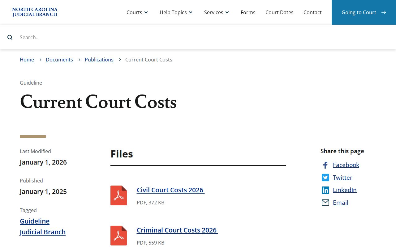 Chowan traffic court records current North Carolina court costs source